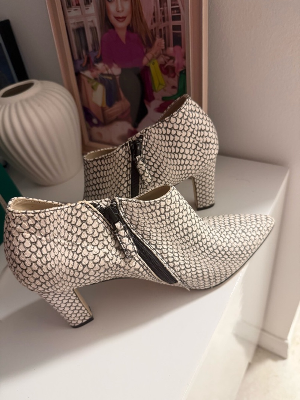Cole Haan Cream Snake-Print Pointed Toe Ankle Boots - Picture 4 of 6